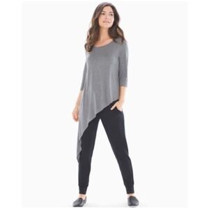 Soma Womens Grey Tunic Top 3/4 Sleeve‎ Asymmetrical Hem Knit Size Large